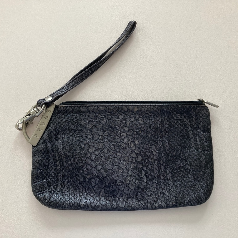 Prune Black Snakeskin Embossed Wristlet Purse